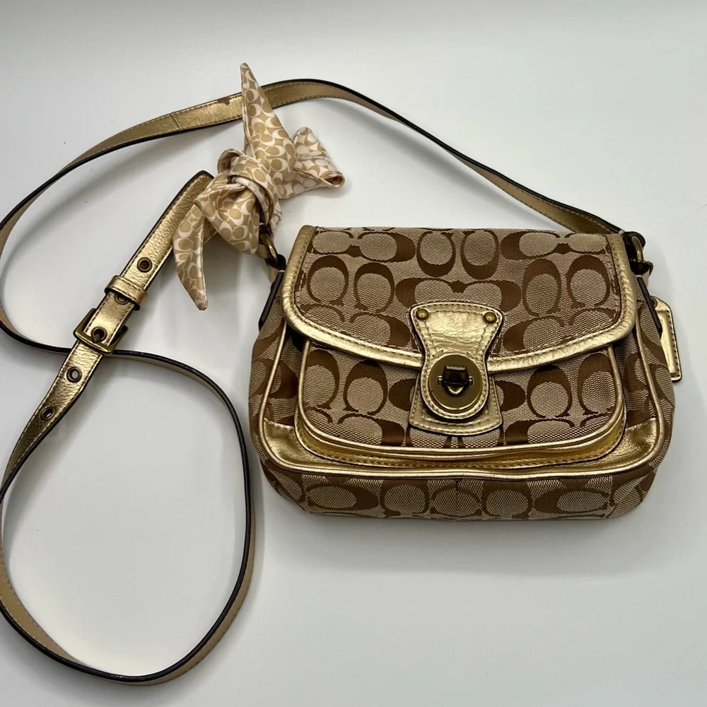 Coach Signature Penny Flap Shoulder Bag with Scarf - Vintage